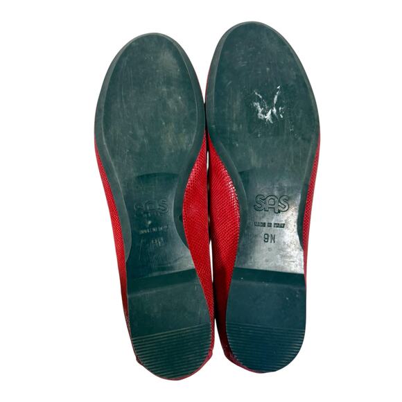 SAS Women's 9N Red Lacey Leather Snakeskin Ballet Flats Shoes Made in Italy - Picture 7 of 8